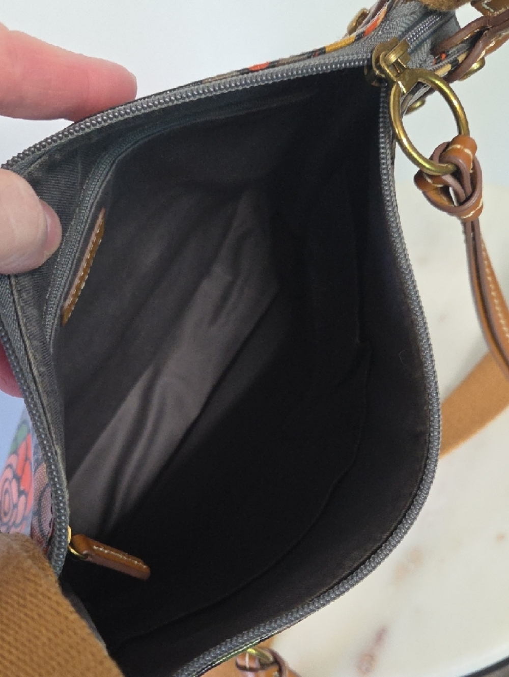 Fossil Floral Crossbody Bag - Gray with Multicolor Flowers - Picture 8 of 10